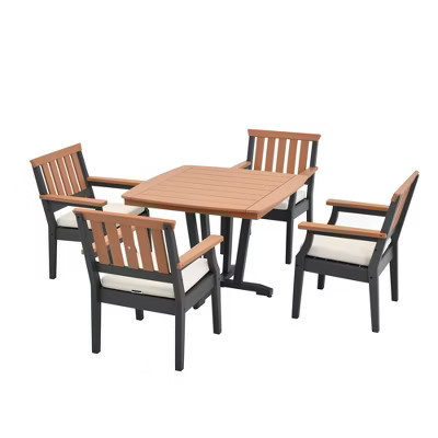Decksplore 5-Piece Patio Dining Set HDPE Outdoor Dining Furniture Patio Dining Set 4 Chairs and 1 table with Seat Cushions | Target