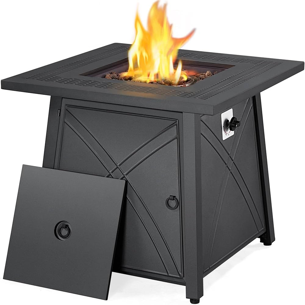 Yaheetech 28 Inch Gas Fire Pit Table with Lid and Iron Tabletop for Outdoor, 50,000 BTU Propane F... | Amazon (US)
