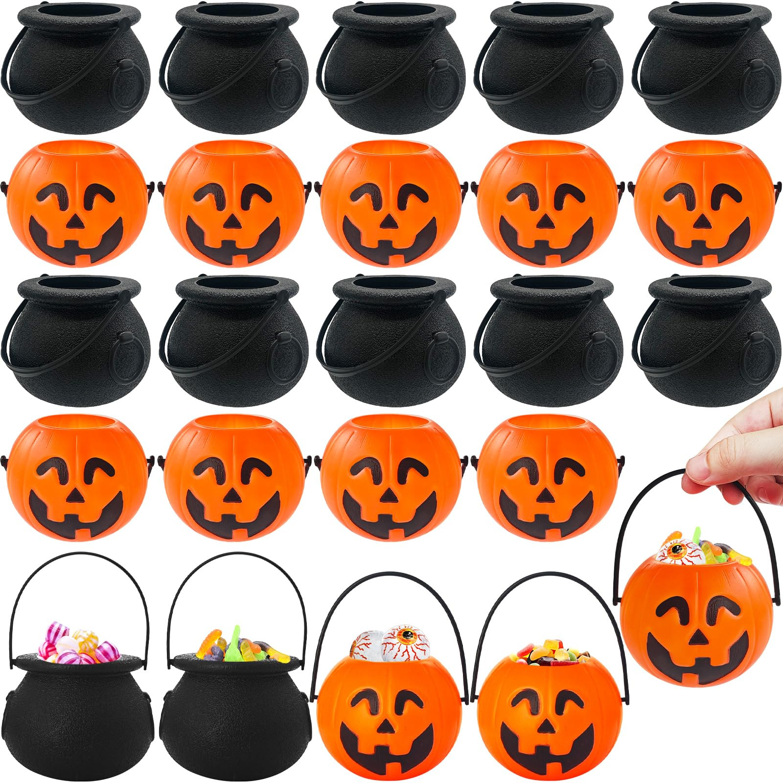 24 Pcs Halloween Mini Candy Holder Buckets,Portable Pumpkin Bucket with Handle,Plastic Halloween ... | Amazon (US)