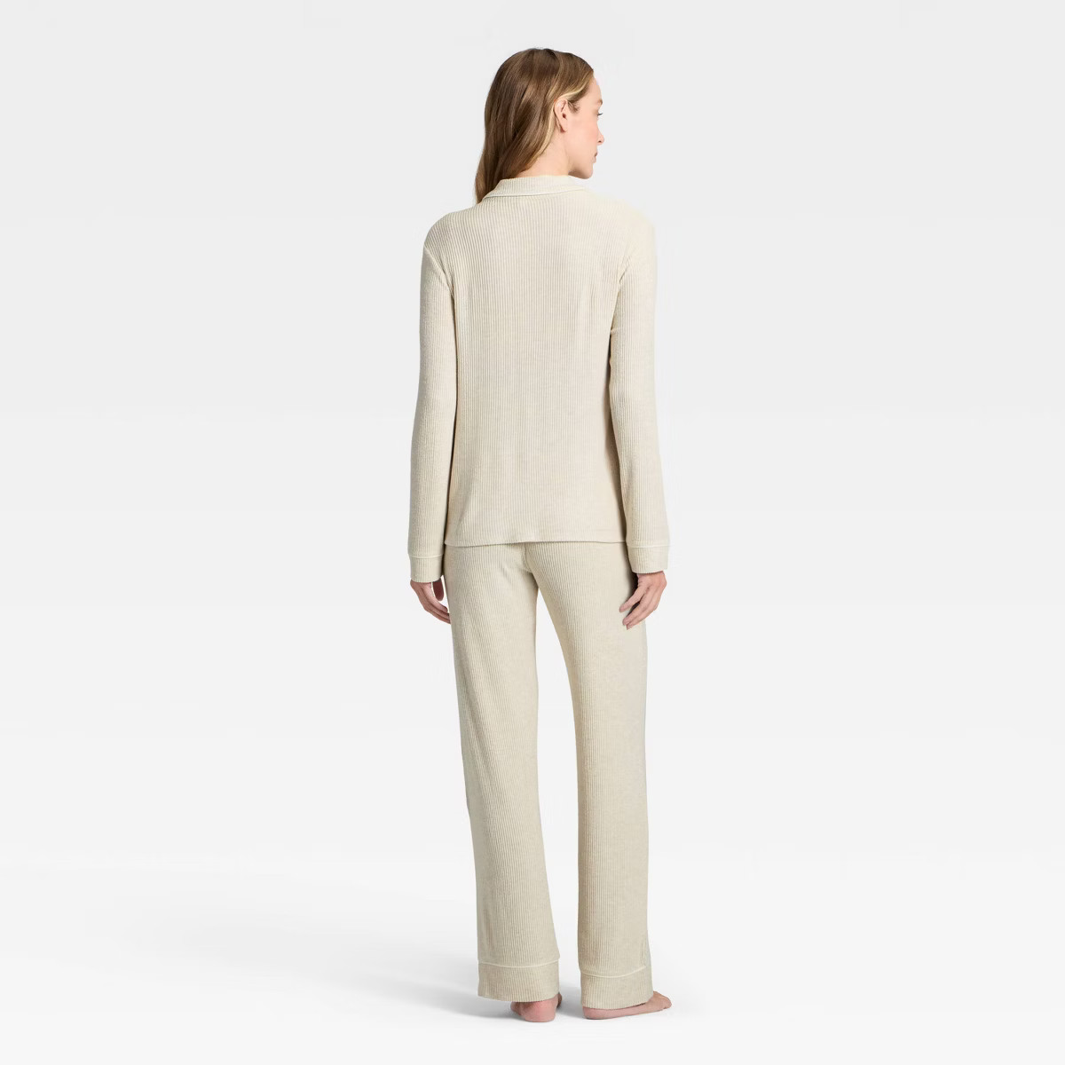 Women's Cozy Ribbed Notch Collar Long Sleeve Shirt and Pants Pajama Set - Auden™ | Target