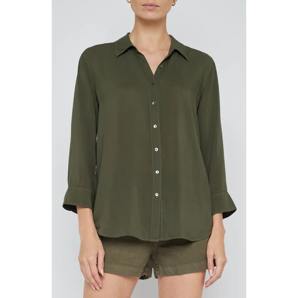 L'AGENCE Marlene Button-Up Shirt in Army at Nordstrom, Size X-Small | Nordstrom