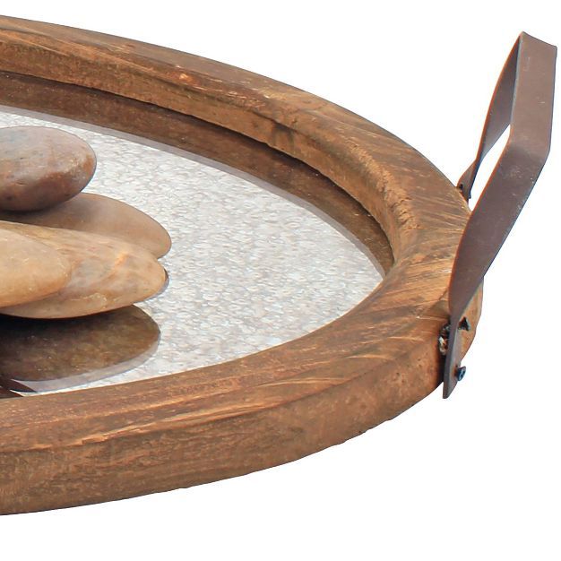 Oval Rustic Wooden Tray with Distressed Mirror - Stonebriar | Target