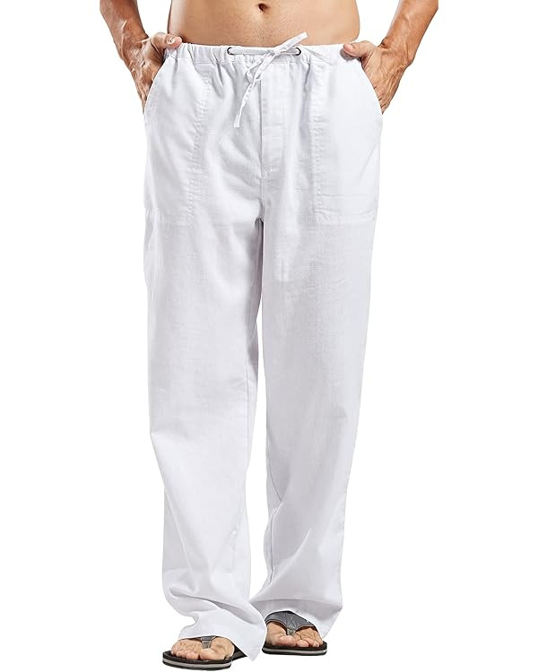 utcoco Qiuse Men's Casual Loose Fit Straight-Legs Stretchy Waist Beach Pants | Amazon (US)