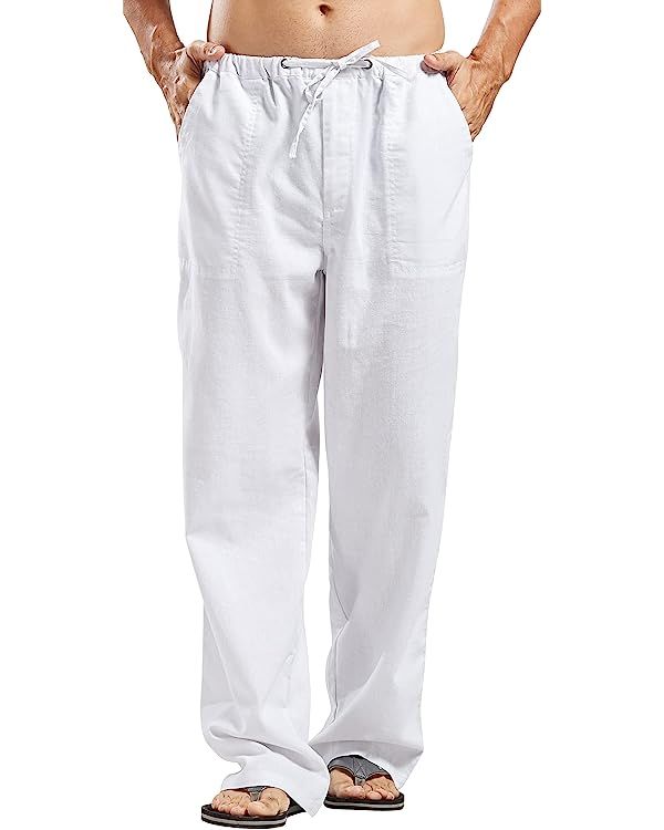 utcoco Qiuse Men's Casual Loose Fit Straight-Legs Stretchy Waist Beach Pants | Amazon (US)