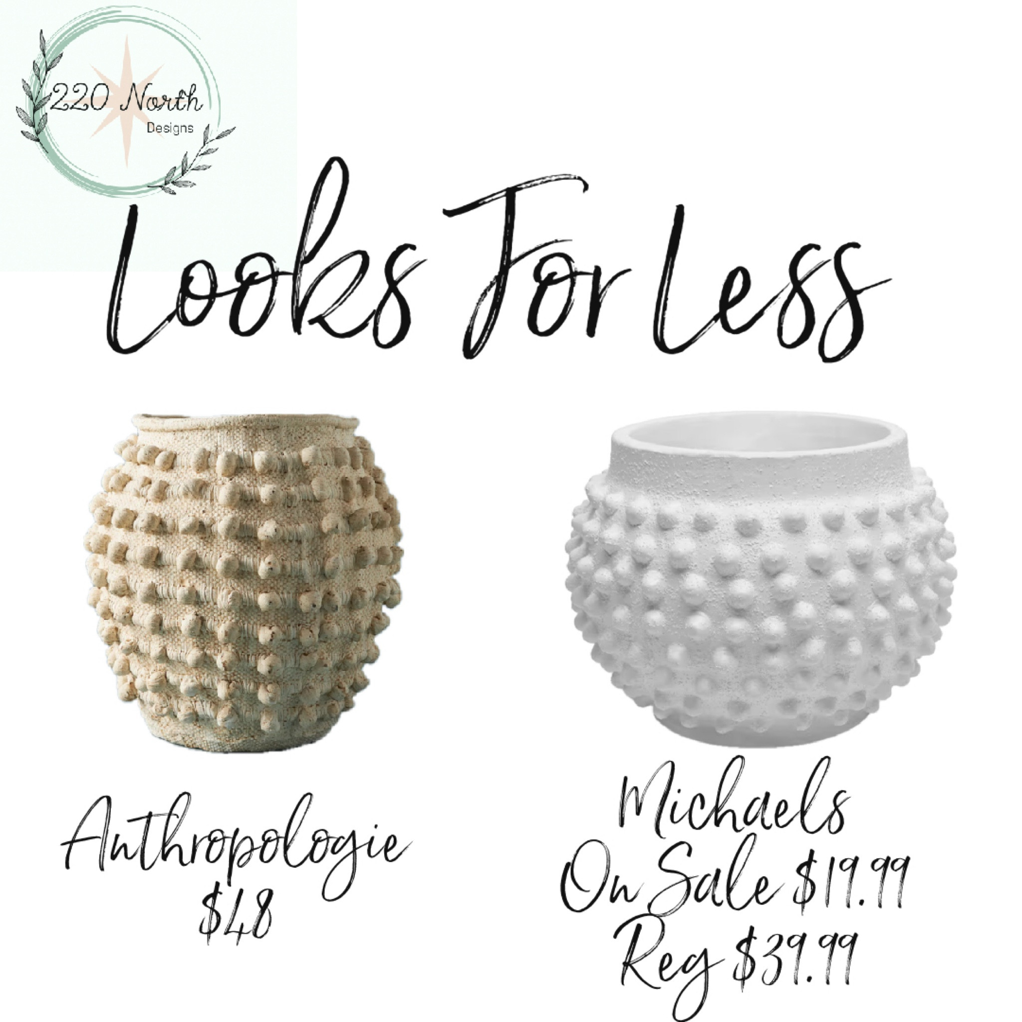 Looks For Less

Anthropologie Minka textured pot dupe, bougie on a budget, deals, Michael’s finds, Anthropologie finds, dupes, home decor, neutral decor, vases 

#LTKhome #LTKU #LTKfindsunder50
