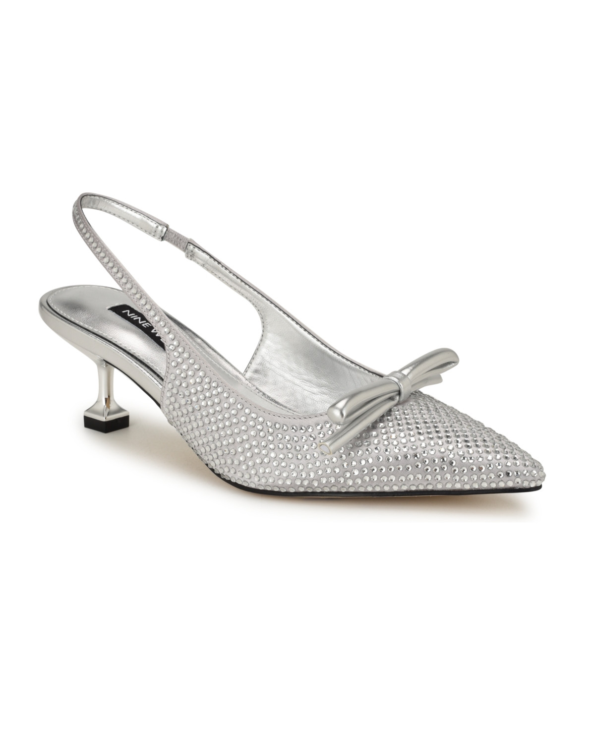 Nine West Women's Wunder Embellished Slingback Kitten Heel Pumps - Silver Satin | Macy's