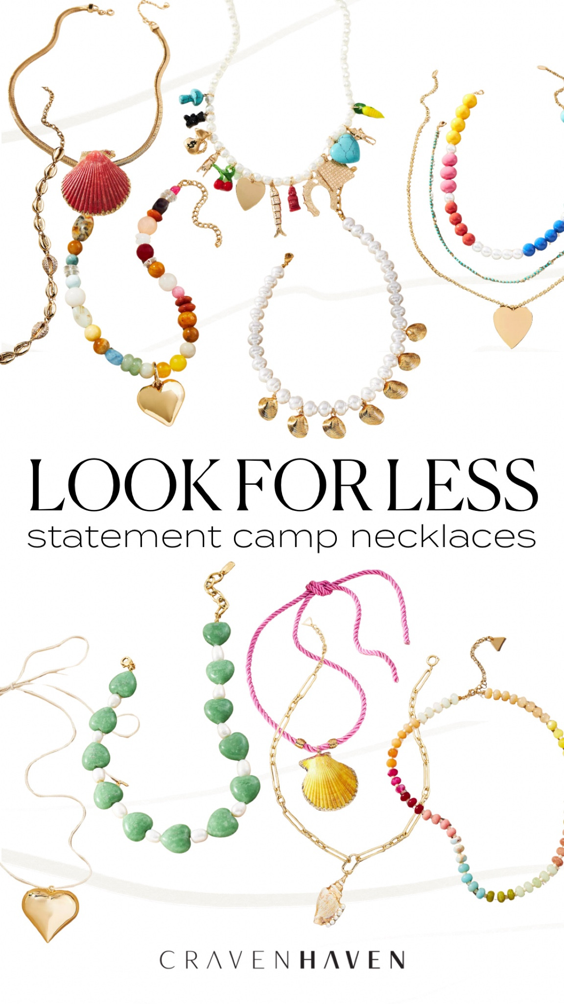 Layered statement camp necklace LOOK FOR LESS. Bold, colorful, beaded statement necklaces featured hearts, shells and charms similar to Brinker + Eliza for a fraction of the price. All of these necklaces are under $80 and pack the same bold punch!

#LTKStyleTip #LTKFindsUnder100 #LTKFindsUnder50