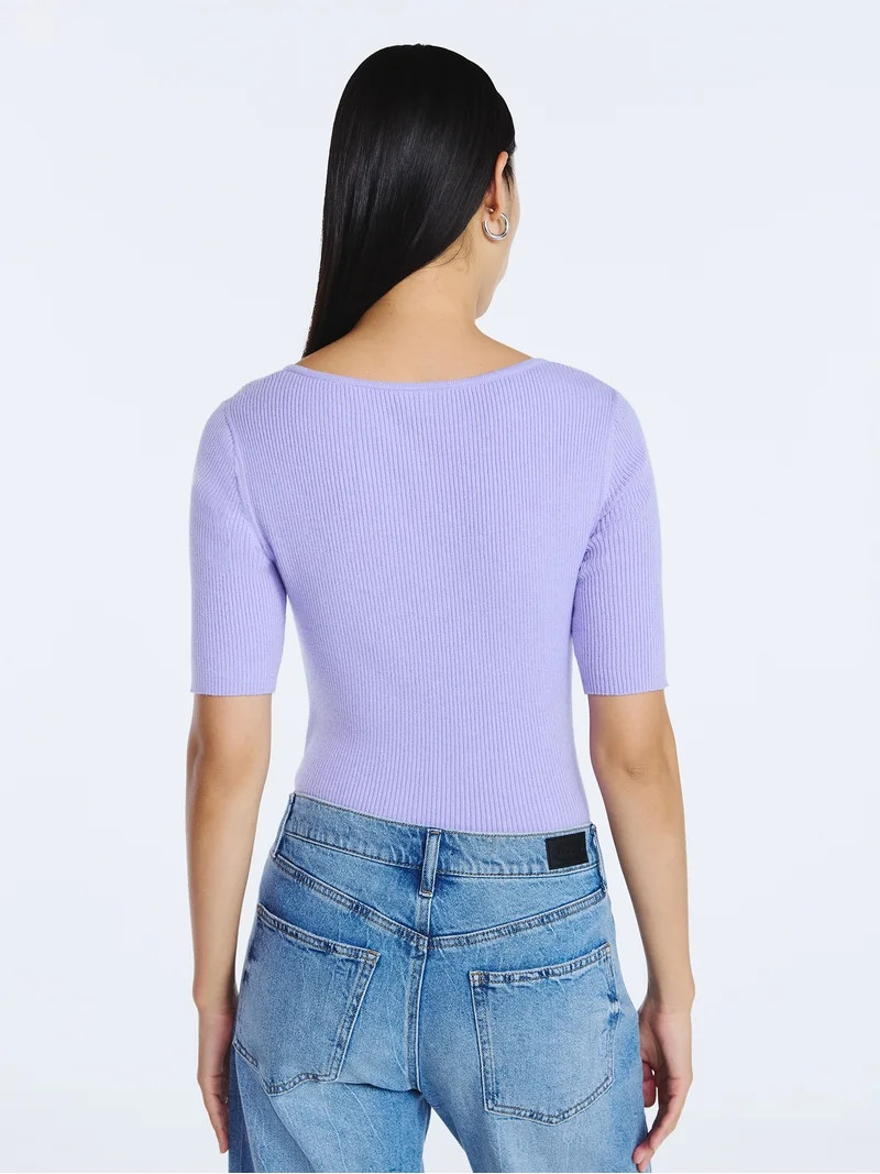 Scoop Women's Square Neckline Cardigan Sweater with Short Sleeves, Lightweight, Sizes XS-XXL | Walmart (US)