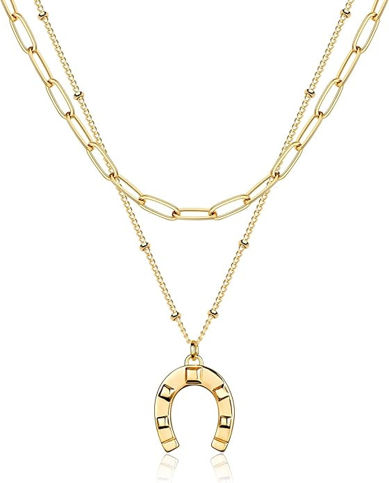 MEVECCO Layered Heart Necklace Pendant Handmade 18k Gold Plated Dainty Gold Choker Arrow Bar Laye... | Amazon (US)