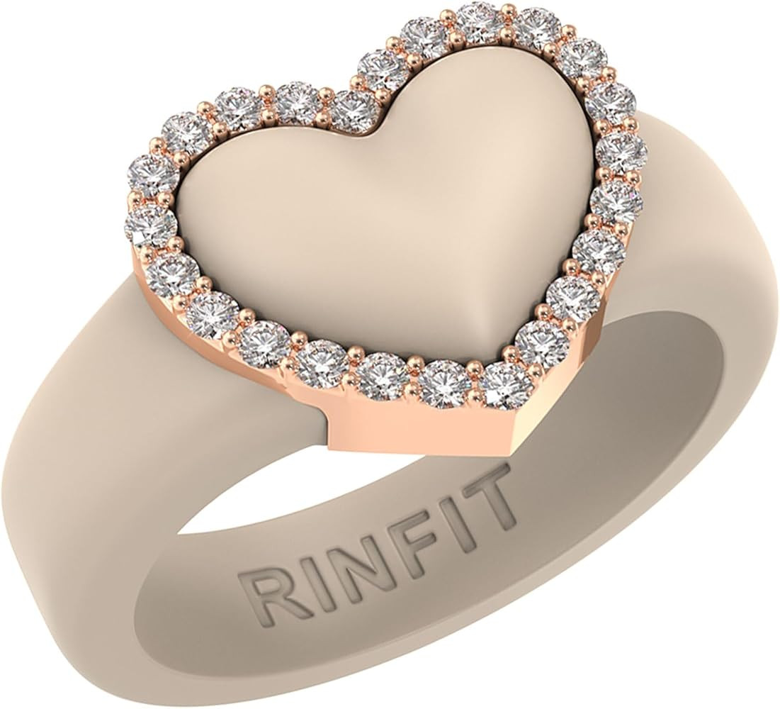 Rinfit Women’s Heart Ring – Silicone Wedding Band with Metal Heart, Cubic Zirconia or Plain M... | Amazon (US)