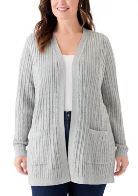 Kim Rogers Women's Plus Size Cable Cardigan, Gray, 1X | Belk