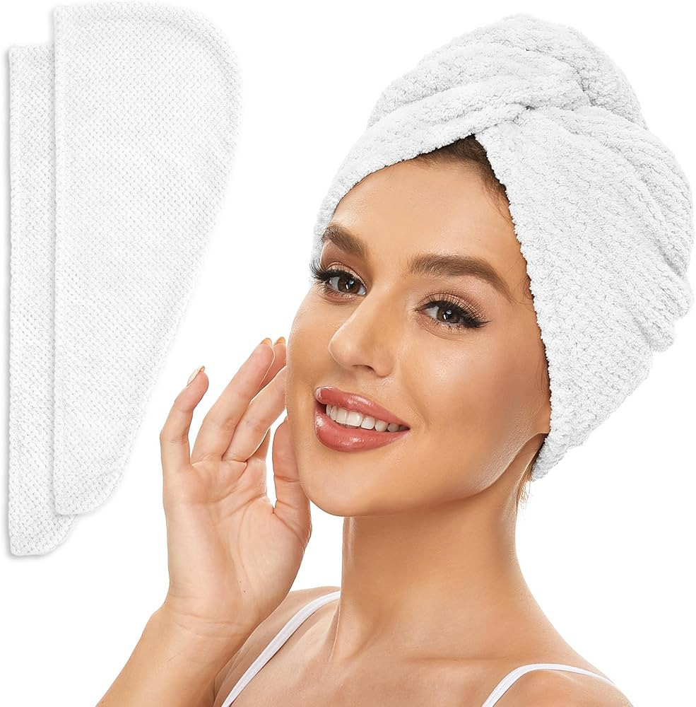 2 Pack Microfiber Hair Towel Wrap for Women, Anti Frizz Quick Drying Hair Turban for All Hair Sty... | Amazon (US)