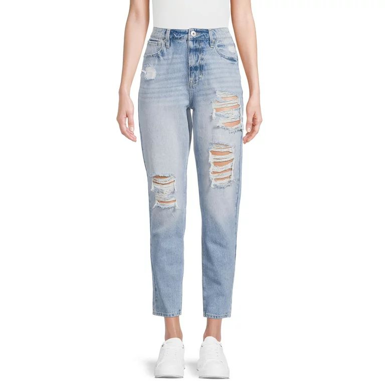 No Boundaries Juniors' Destructed Mom Jeans | Walmart (US)