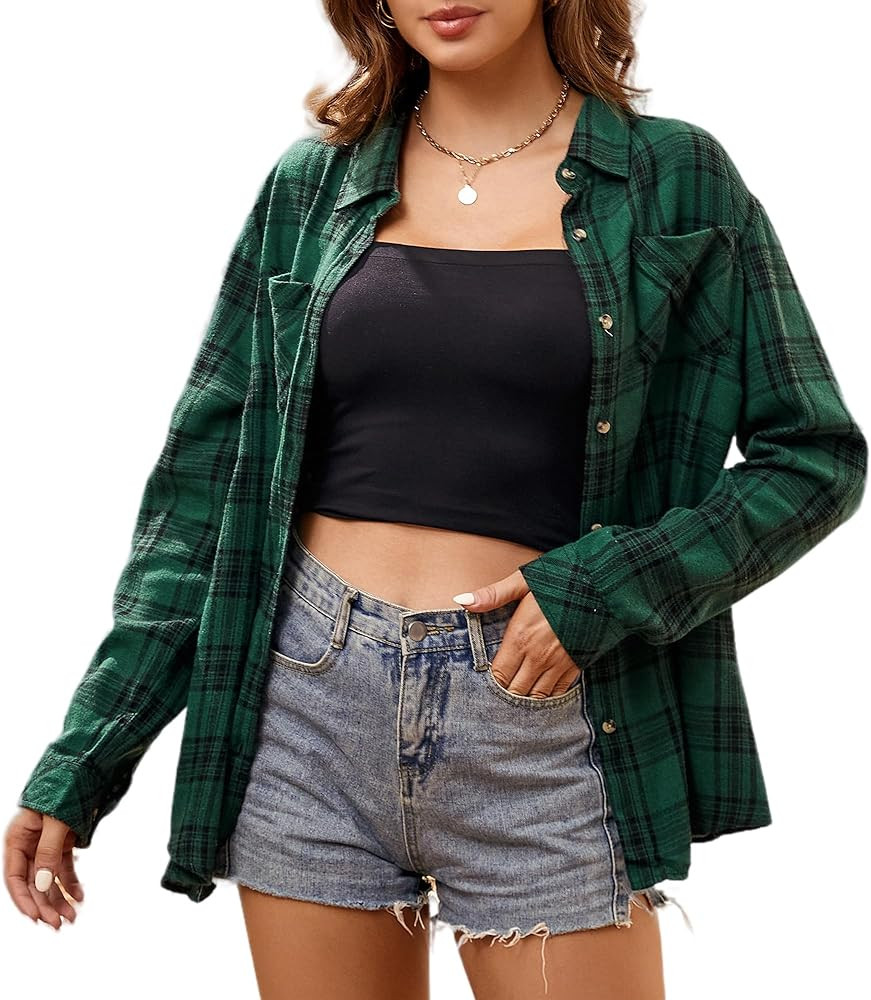 Alex Vando Womens Flannel Shirt Regular Long Sleeve Button Down Flannel Shirts for Women | Amazon (US)