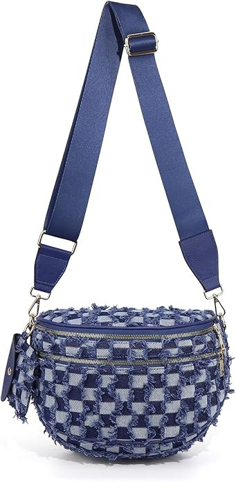 Checkered Crossbody Bum Bags for Women Denim Checkered Bag with Small Purse Checkerboard Crossbod... | Amazon (US)