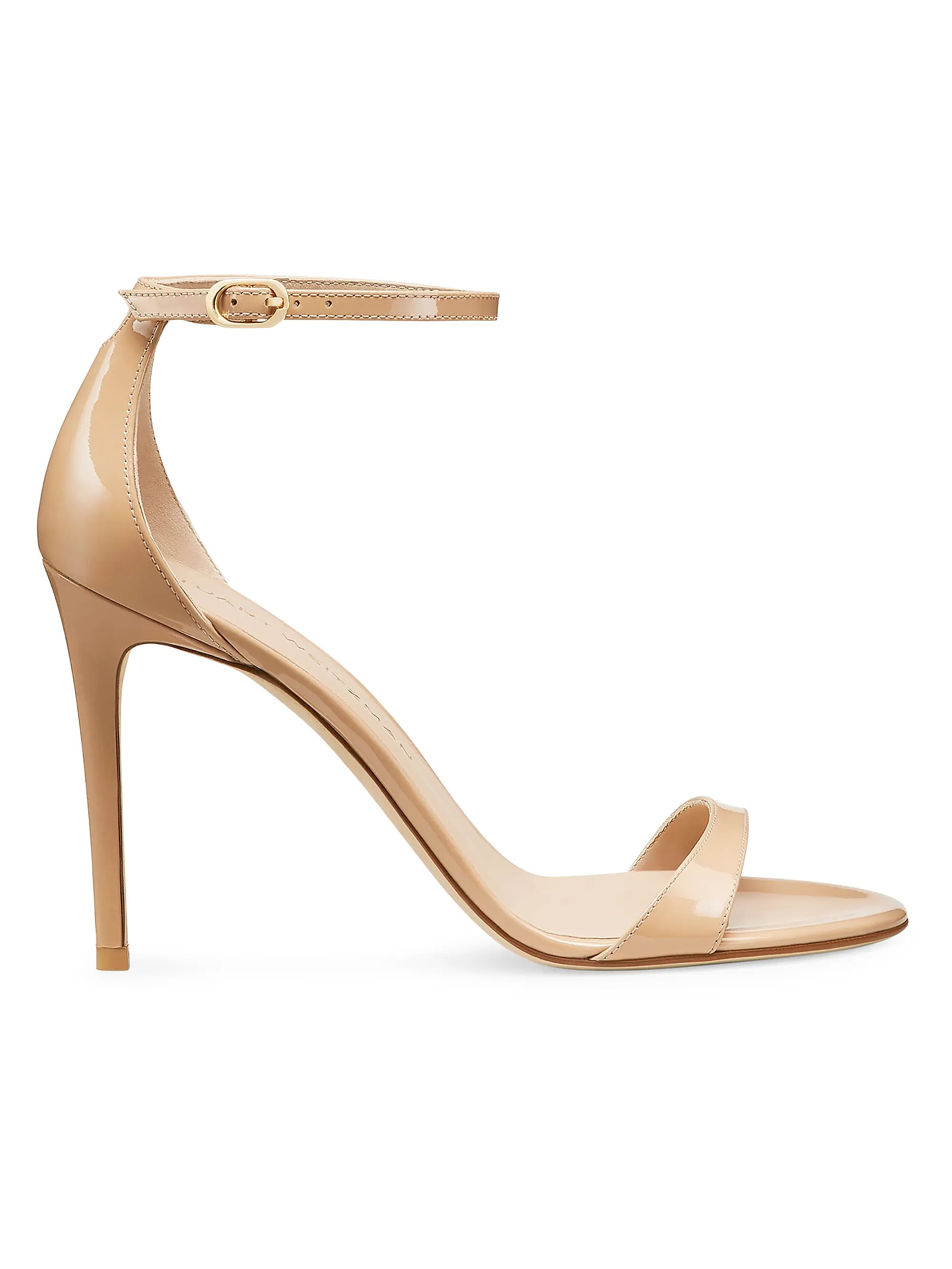 Stuart Weitzman Nudist II 100MM Patent Leather Sandals | Saks Fifth Avenue | Saks Fifth Avenue