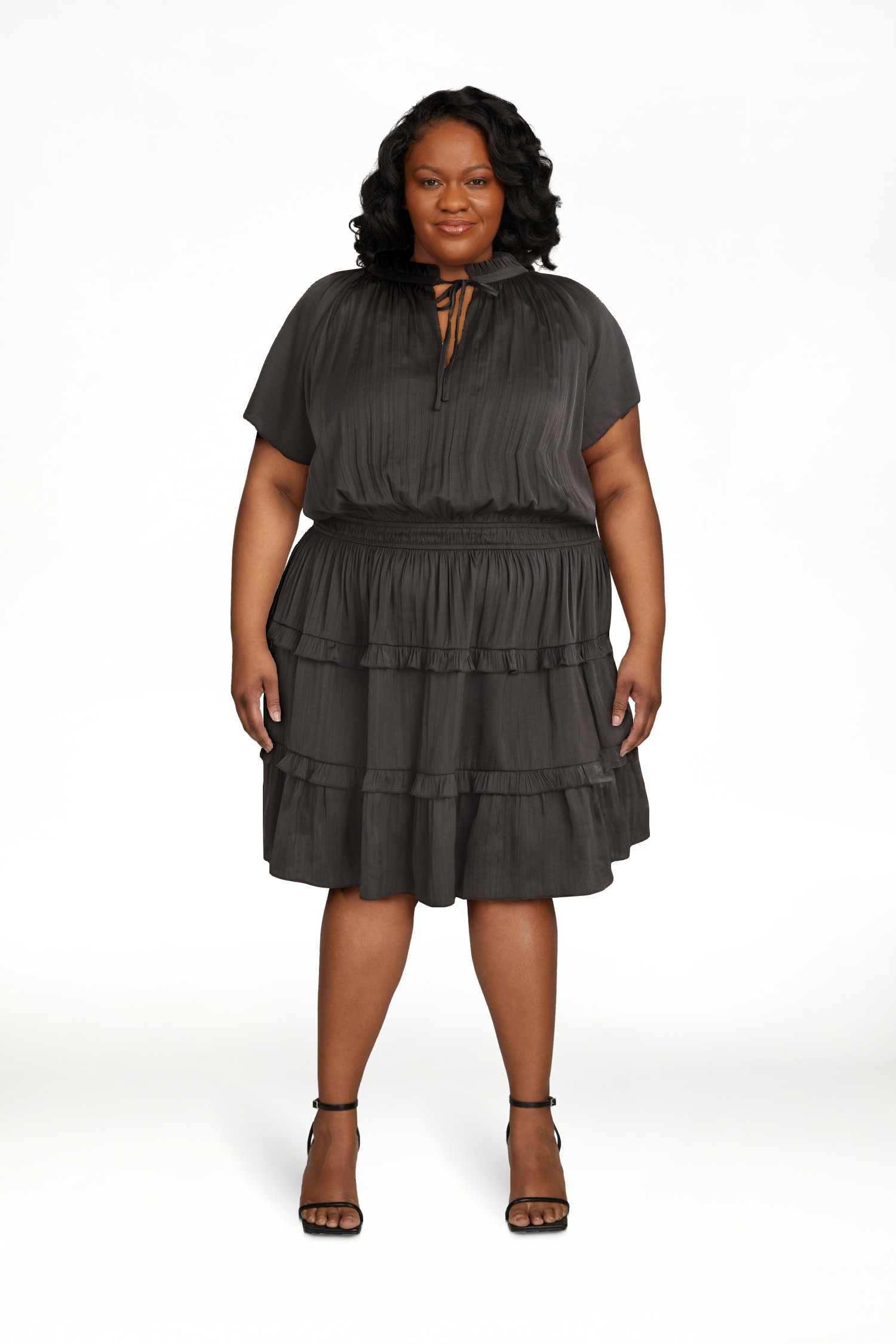 Scoop Women's Satin Mini Ruffle Dress with Cap Sleeves, Sizes XS-4X | Walmart (US)