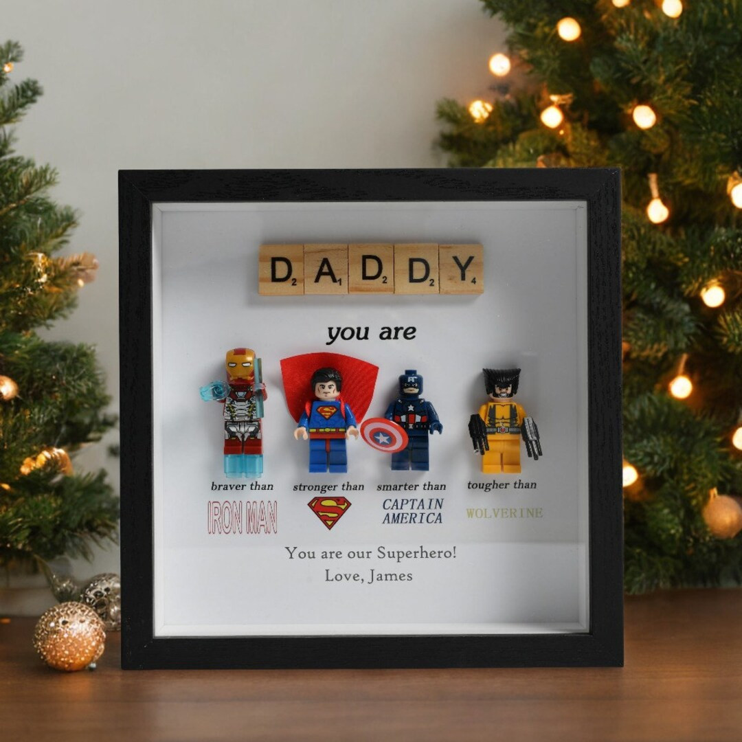 Gifts for Dad: Set of 4 Superhero Figures | Personalised Framed Wall Hanging | Birthday Gifts | C... | Etsy (US)