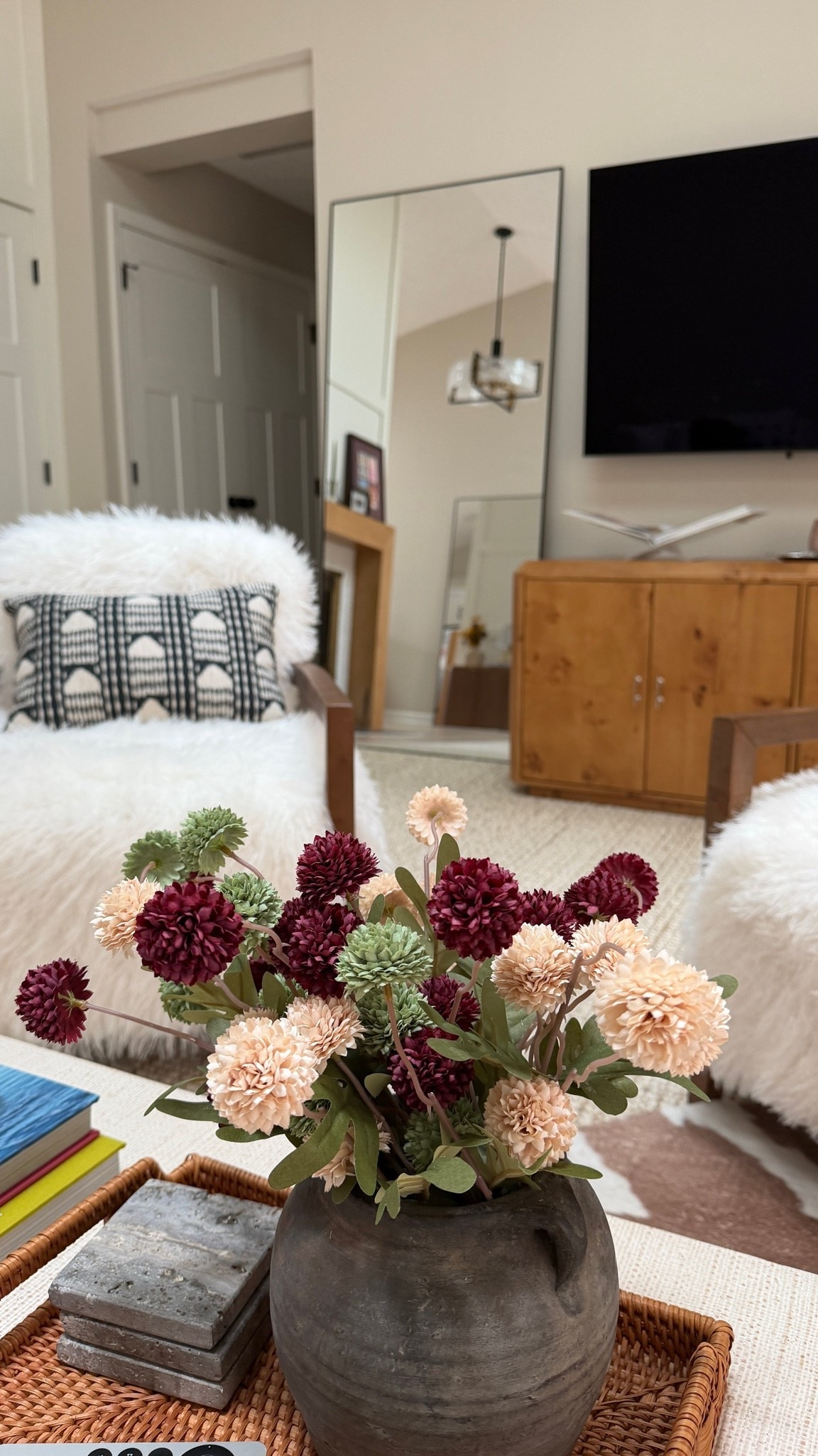 Fake flowers for fall! I did a mix of burgundy, beige, and dusty sage green