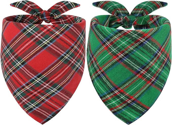 Vivifying Dog Christmas Bandana, 2 Pack Classic Plaid Triangle Pet Scarf for Small Dogs and Mediu... | Amazon (US)