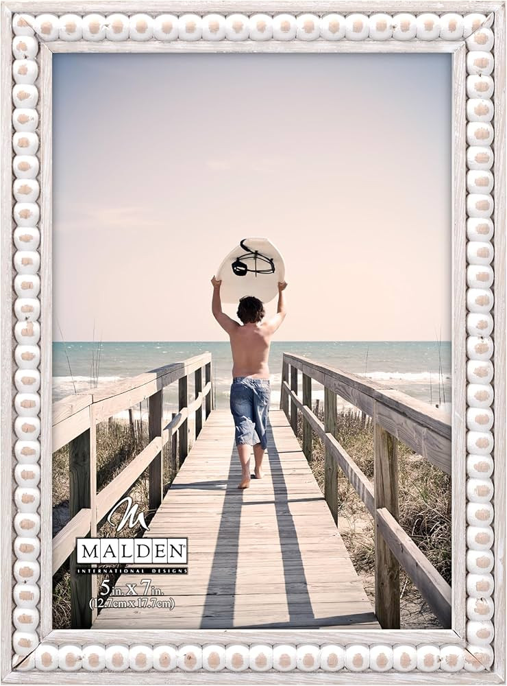 Malden International Designs 5x7 inch Beaded Tabletop and Wall Picture Frame Whitewashed Natural ... | Amazon (US)