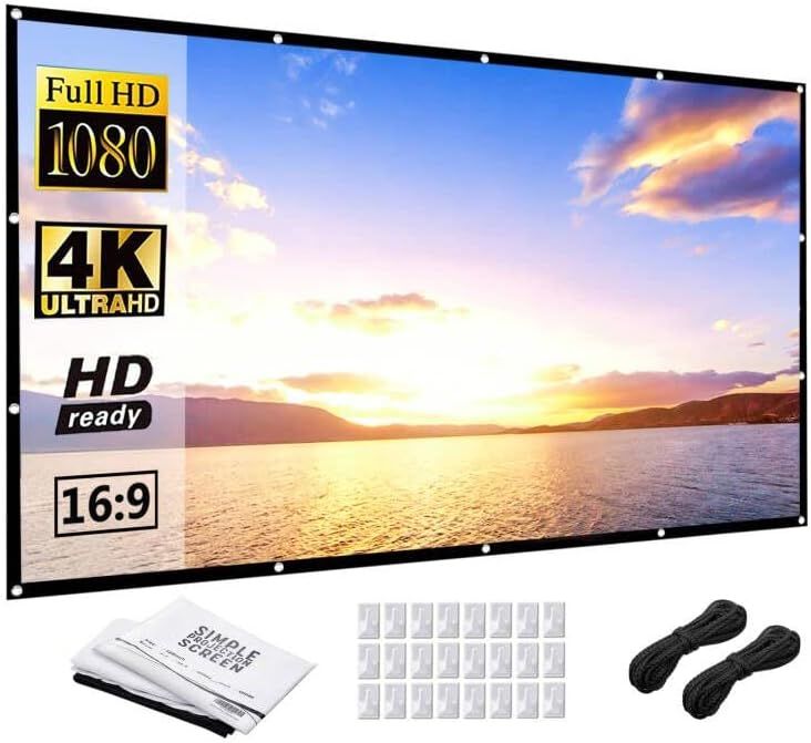 Projector Screen 150 inch 16:9 HD Foldable Anti-Crease Portable Projection Movies Screen for Home Th | Amazon (US)