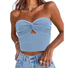 EFAN Womens Cut Out Twist Knot Front Tube Tops Bandeau Ribbed Knit Y2K Sexy Strapless Crop Tank B... | Amazon (US)