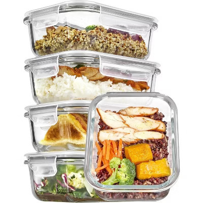 Vtopmart 5Pack 22oz Glass Meal Prep Glass Storage Food Container Sets with Snap Airtight Lids for Microwave, Oven, Freezer and Dishwasher | Target