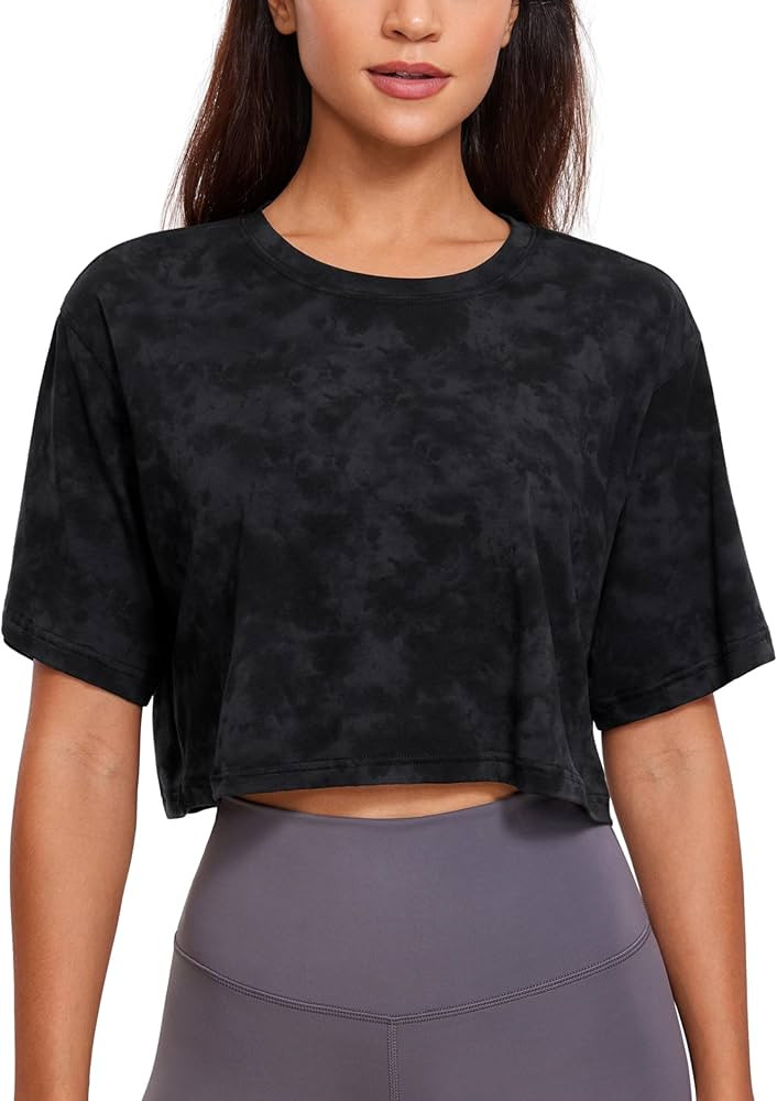CRZ YOGA Women's Pima Cotton Workout Crop Tops Short Sleeve Yoga Shirts Casual Athletic Running T... | Amazon (US)