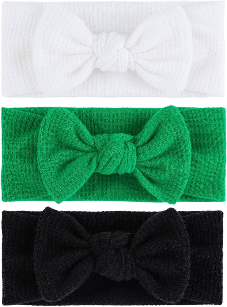 St. Patrick's Day Baby Girls Waffle Headbands with Bows Elastics Handmade Hair Accessories Newbor... | Amazon (US)