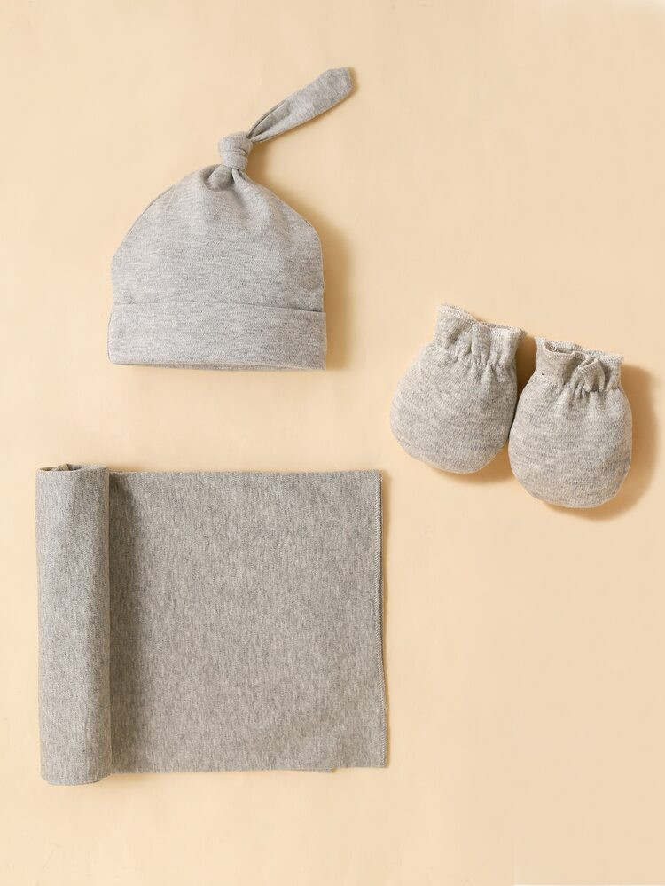 Baby Plain Swaddling Blanket & Hat & Gloves Set | SHEIN