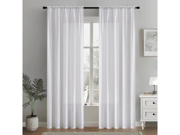 MIULEE 2 Panels Solid Color White Sheer Window Curtains Elegant Window Voile Panels/Drapes/Treatm... | Amazon (US)