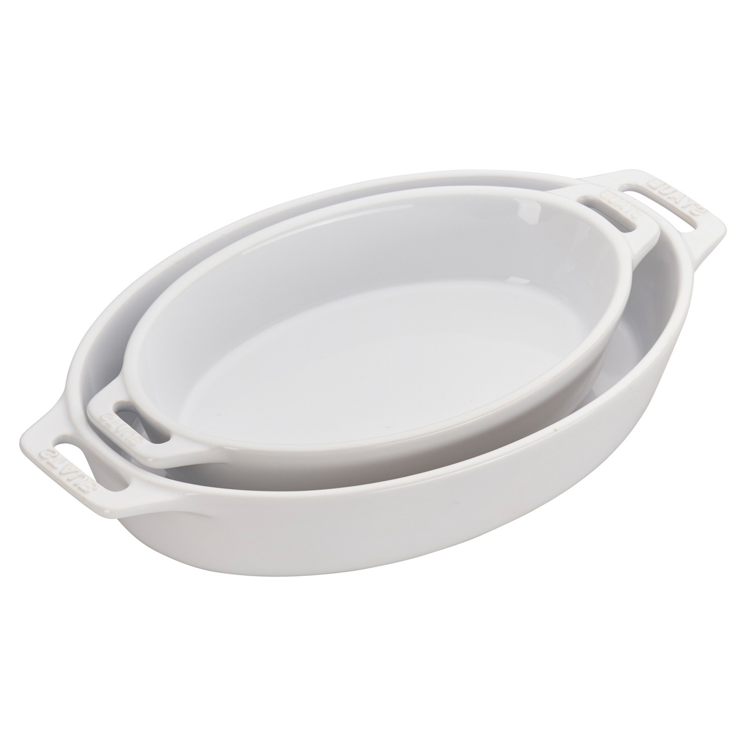 Staub White Ceramic Oval 2 Piece Bakeware Set | Kathy Kuo Home