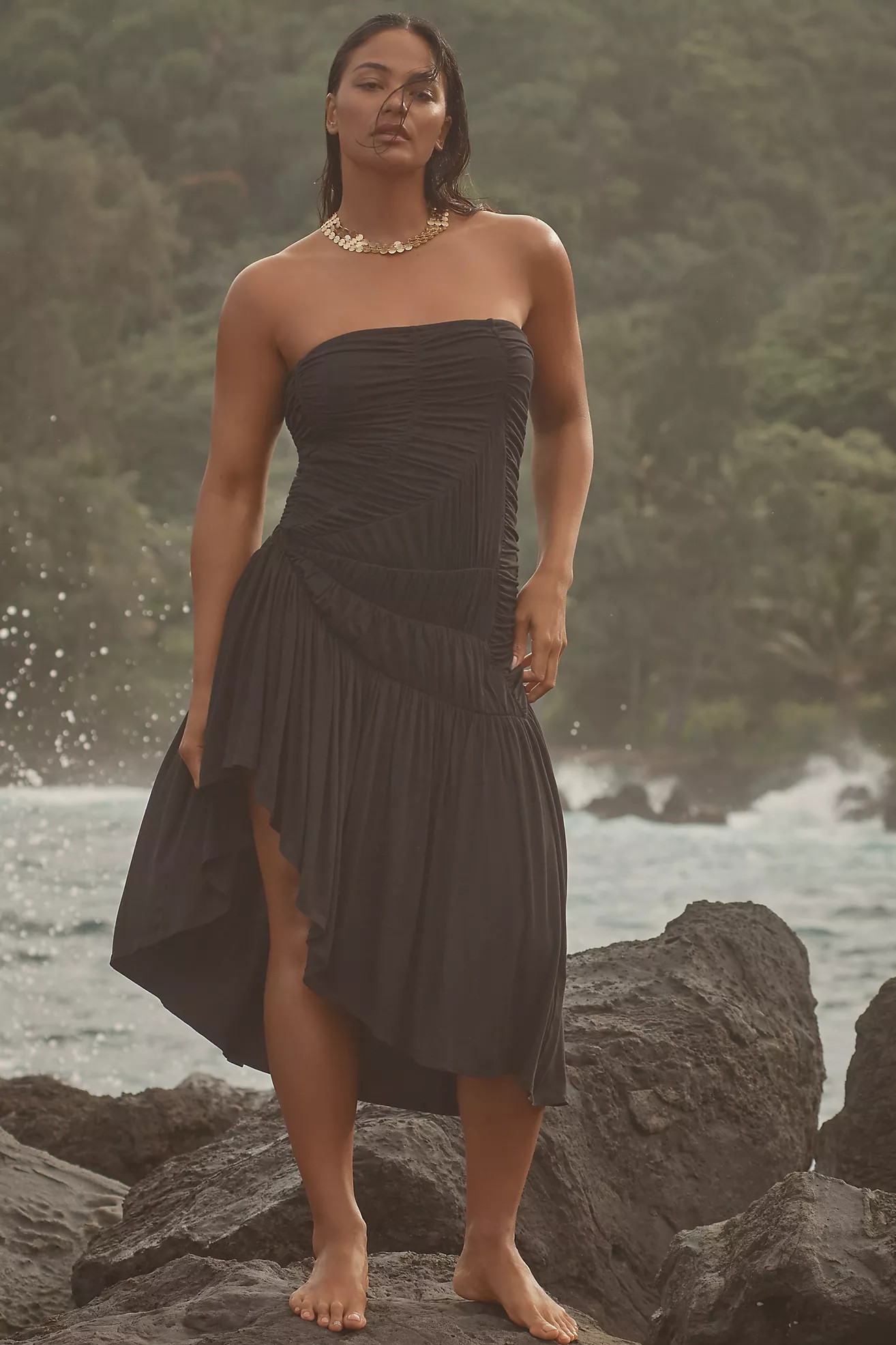Celandine Strapless Ruched Asymmetrical-Hem Dress | Anthropologie (UK)