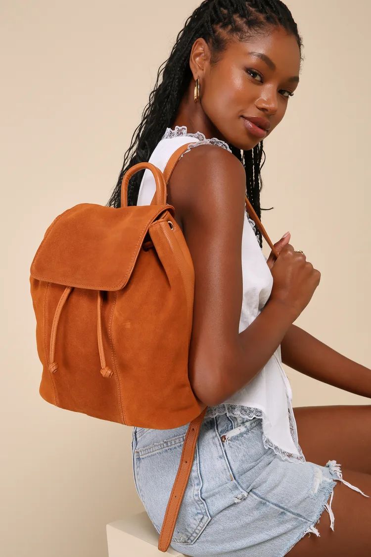 Quinlan Brown Suede Leather Drawstring Backpack | Lulus