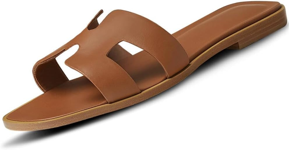Women's Flat Sandals H-Band Slides Comfortable Slip On Leather Slide Sandals Sandals for Women Su... | Amazon (US)