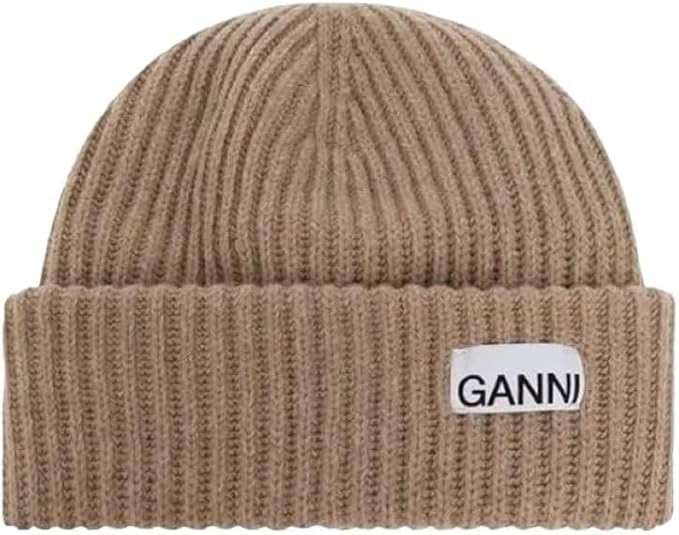 Ganni Women's Tiger's Eye Brown Wool Ribbed Knit Beanie Hat | Amazon (US)