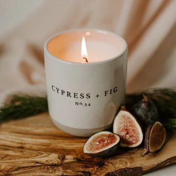 Cypress and Fig Soy Candle - Cream Stoneware Jar - 12 oz | Sweet Water Decor, LLC