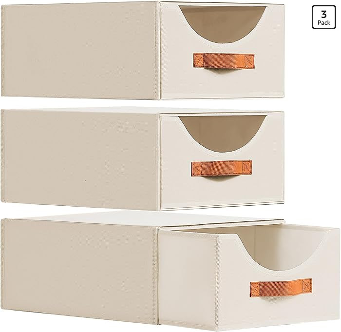 Large Stackable Storage Bins - Fabric Pull-out Closet Shelf Organizer, Linen Closet Organizers an... | Amazon (US)