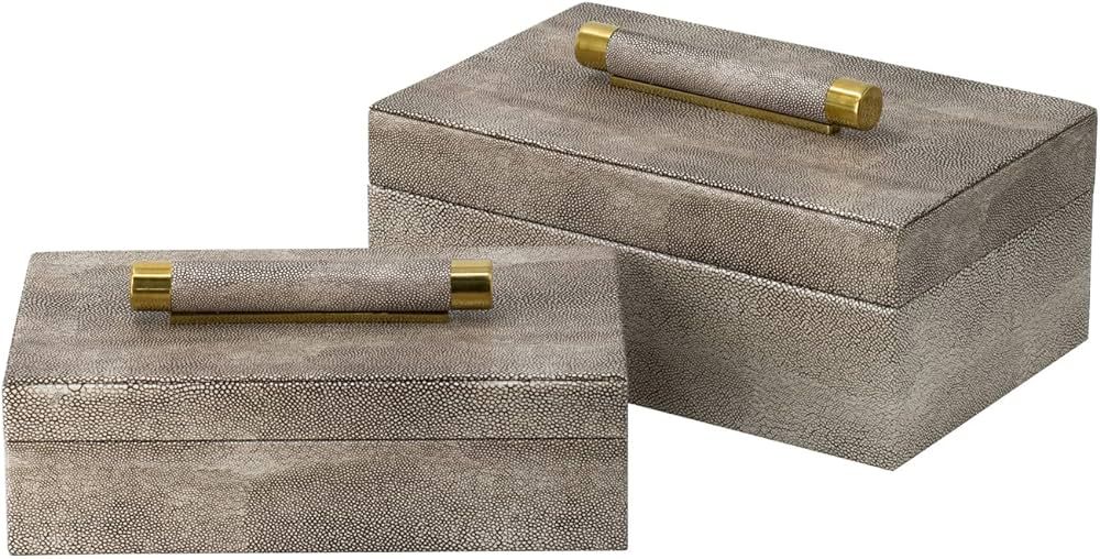 A&B Home Textured Print Decorative Rectangular Boxes with Wrapped Handles - Set of 2 - Taupe Fini... | Amazon (US)