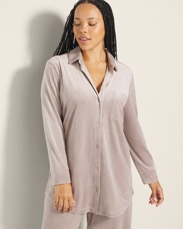 Velvety Ribbed Long-Sleeve Notch Collar Top | SOMA