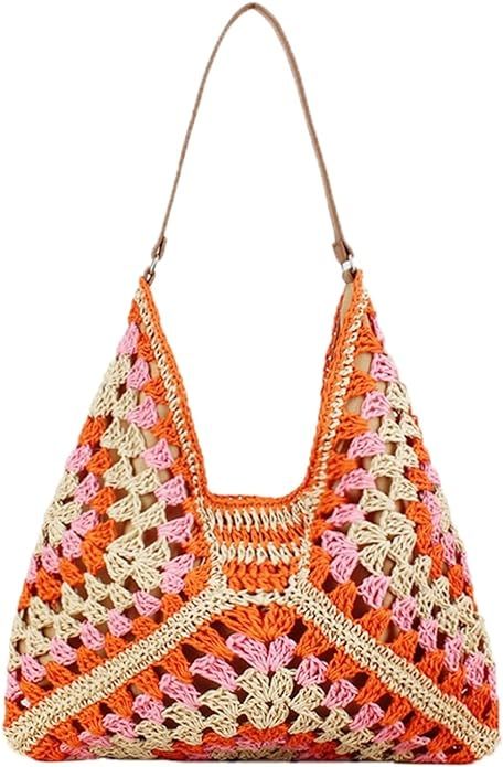Straw Hobo Bags for Women Summer Beach Bag Hollow Everyday Tote Shoulder Bag Everything Vintage H... | Amazon (US)