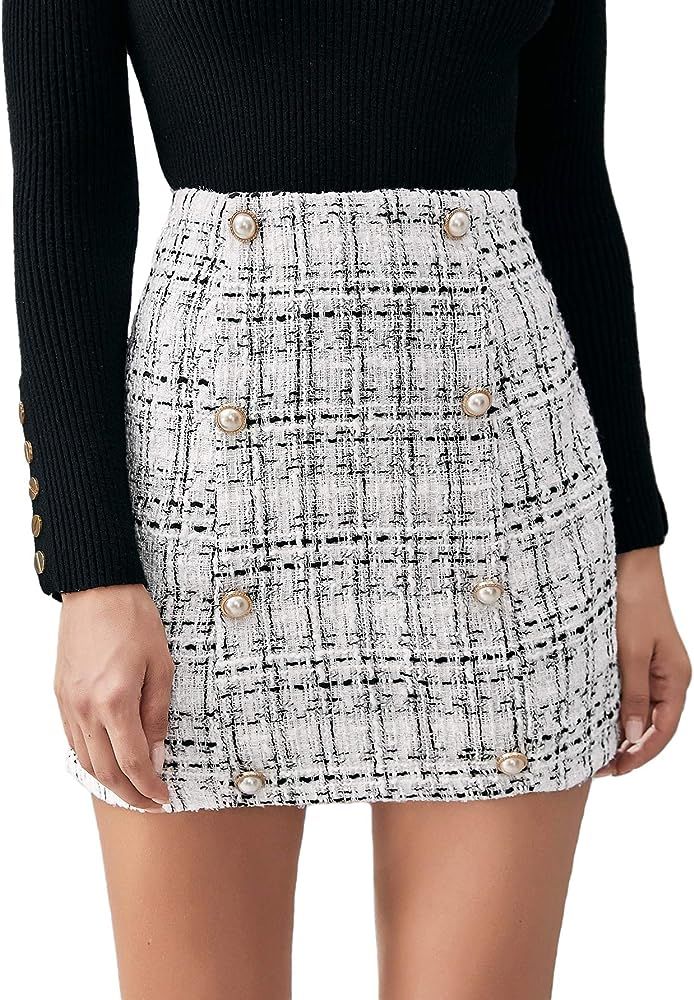 WDIRARA Women's Mid Waist Above Knee Casual Plaid Mini Skirt | Amazon (US)