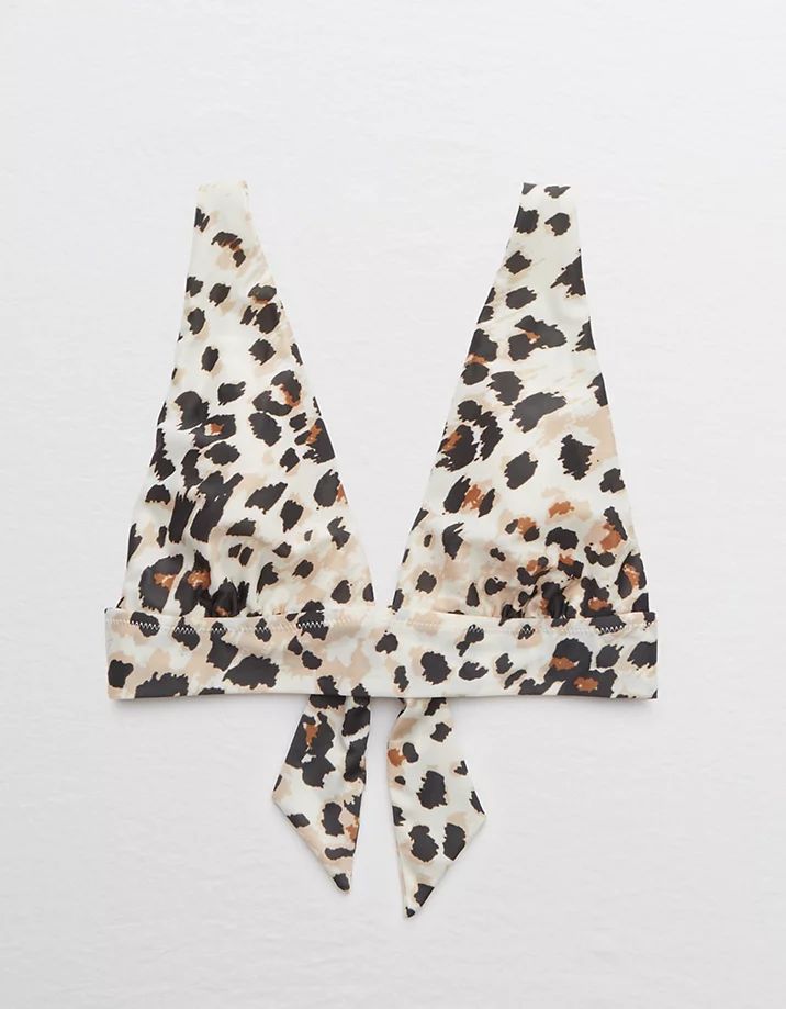 Aerie Leopard Tie Longline Triangle Bikini Top | American Eagle Outfitters (US & CA)