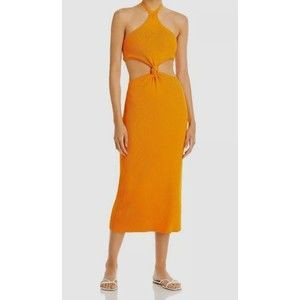 Cult Gaia Women Orange Cameron Halter Knit Cutout Midi Dress Large Knotted Waist | Poshmark