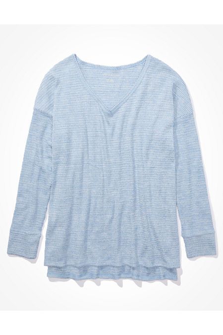 AE Soft & Sexy Plush V-Neck T-Shirt Women's Soft Blue M | American Eagle Outfitters (US & CA)