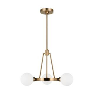 Generation Lighting Clybourn 3-Light Satin Brass Chandelier with Milk Glass Shades 3161603-848 - ... | The Home Depot