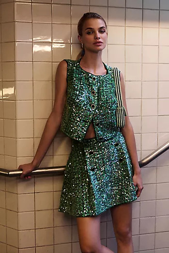 Maeve Sequin Tweed Mini Skirt | Anthropologie (US)