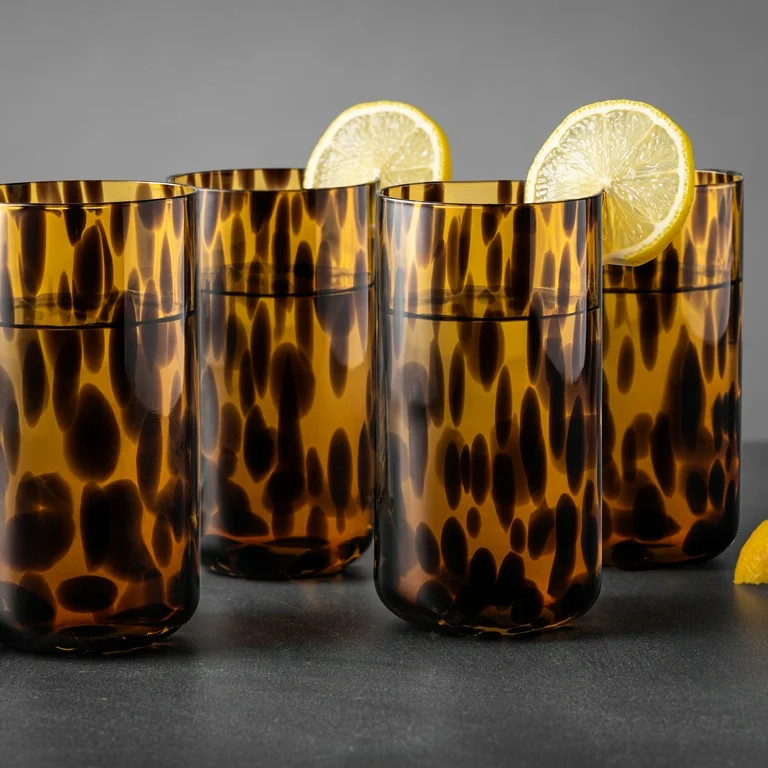 Thyme & Table 4-Pack 20oz Tortoise Brown Drinking Glass Set | Walmart (US)