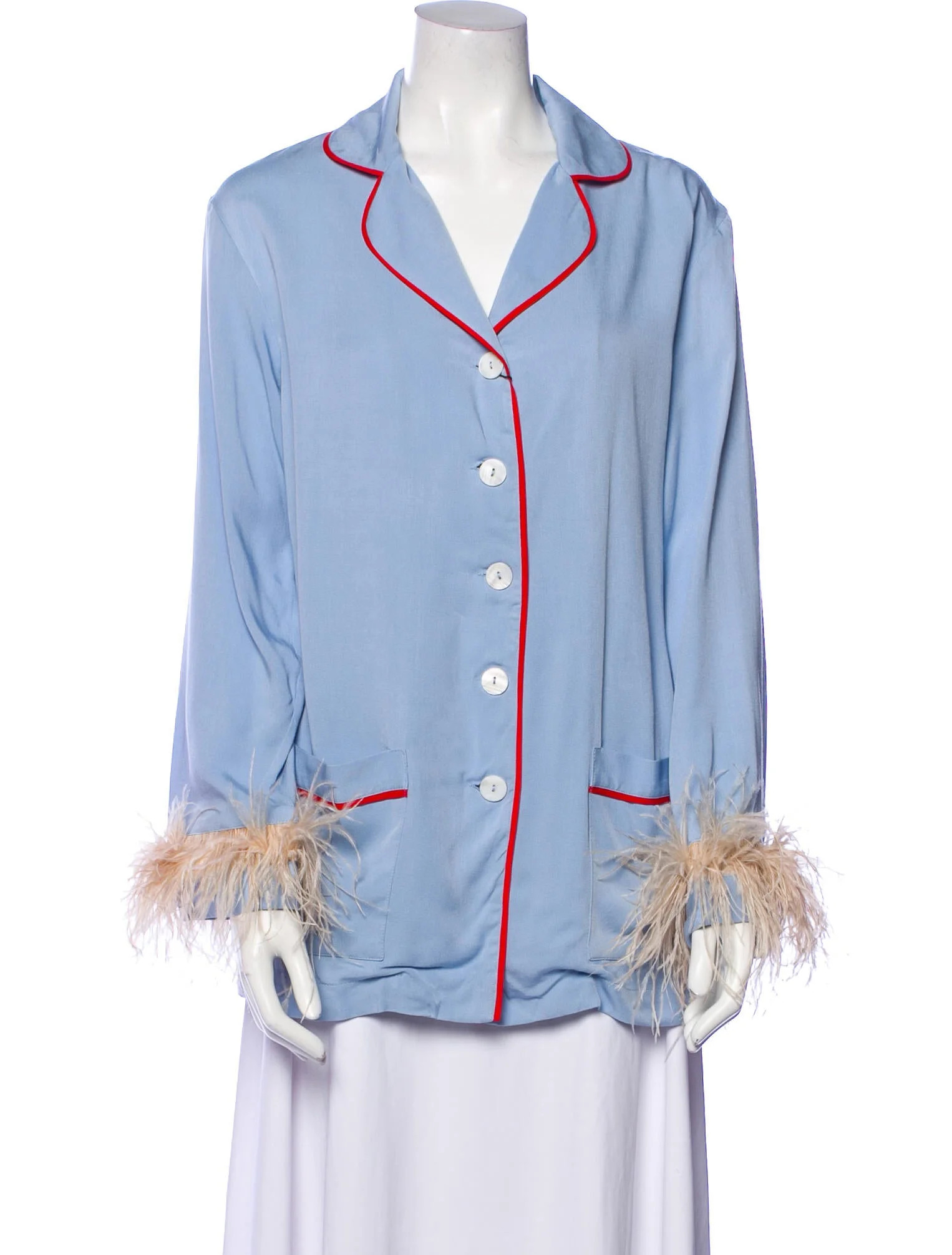Colorblock Pattern Feather Trim Pajamas | The RealReal